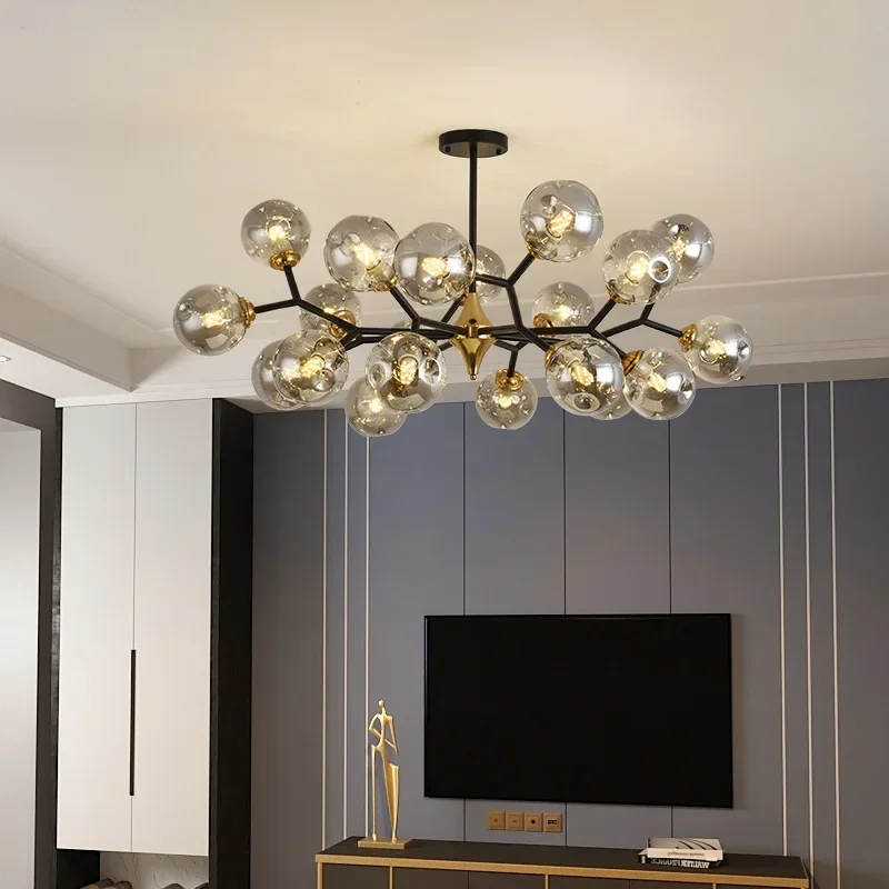 Imagem -03 - Nordic Led Glass Ball Teto Candelabro Pingente Preto Luzes Home Decor Suspensão Lusters Fixture Sala de Estar Sala de Jantar Quarto