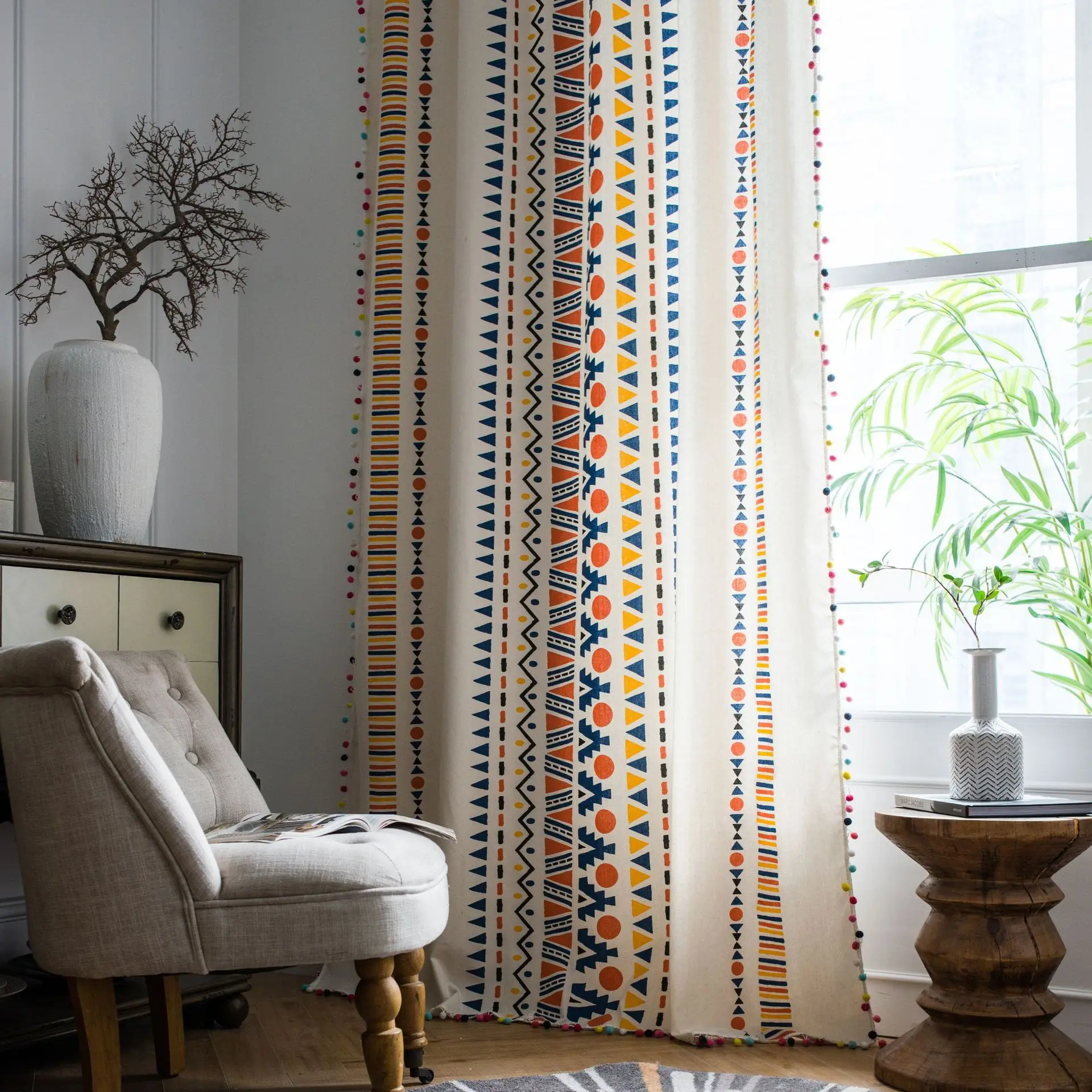 

Bohemian Style Curtains Cotton And Linen Printed American Pastoral Style Living Room Curtains Kitchen Curtains