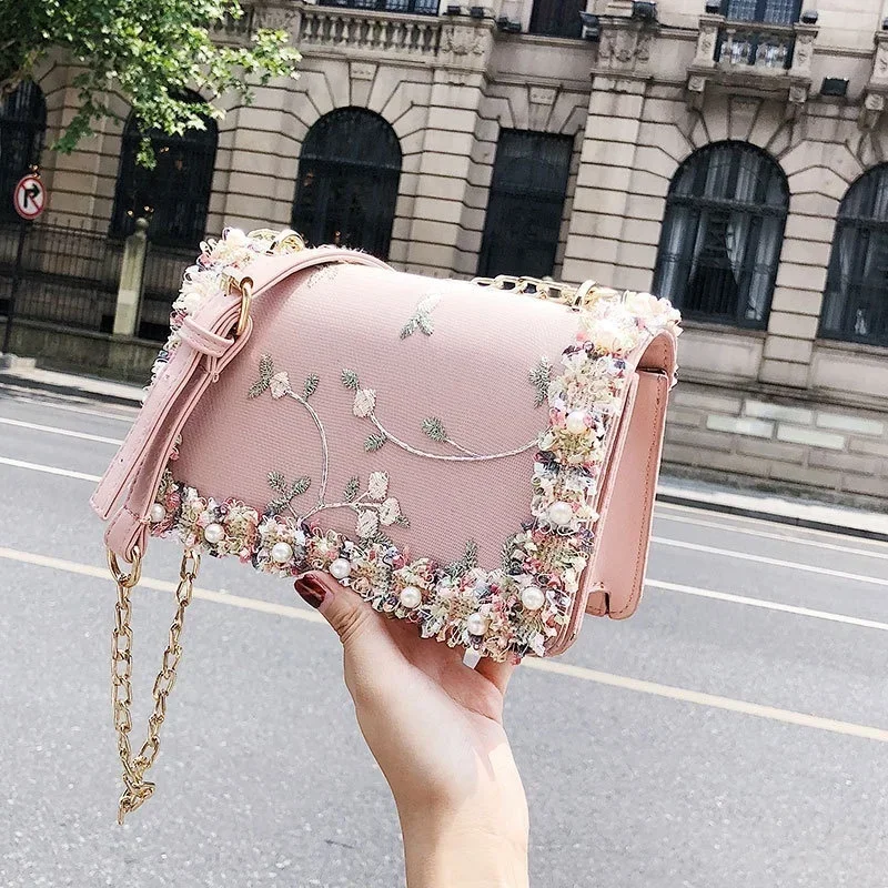 Neue Mode Frauen Blumen gedruckt Mini Ketten tasche Umhängetasche Einkaufstasche Handtasche – Detail 2