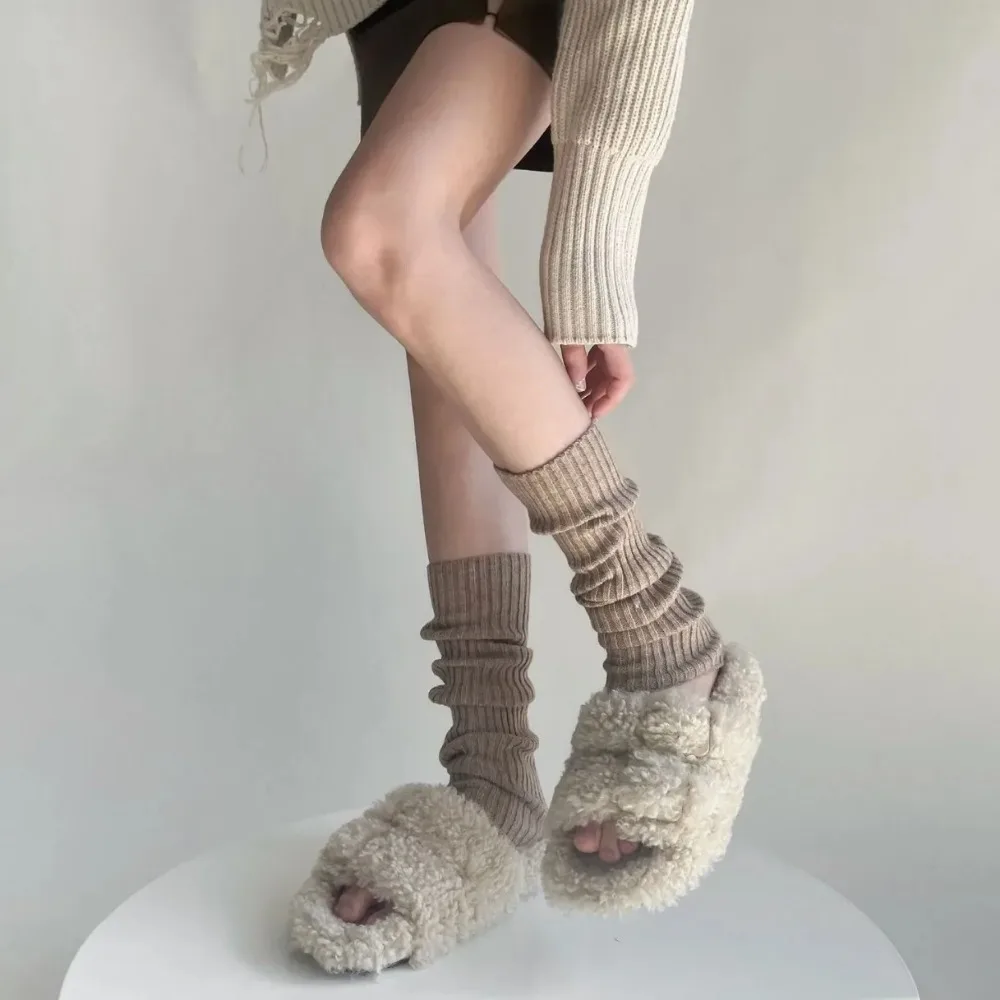 Calentadores de piernas de punto para mujer, cubierta de pie, JK Lolita, Kawaii, lindo, Color sólido, calcetines largos, calentador de piernas, Otoño e Invierno