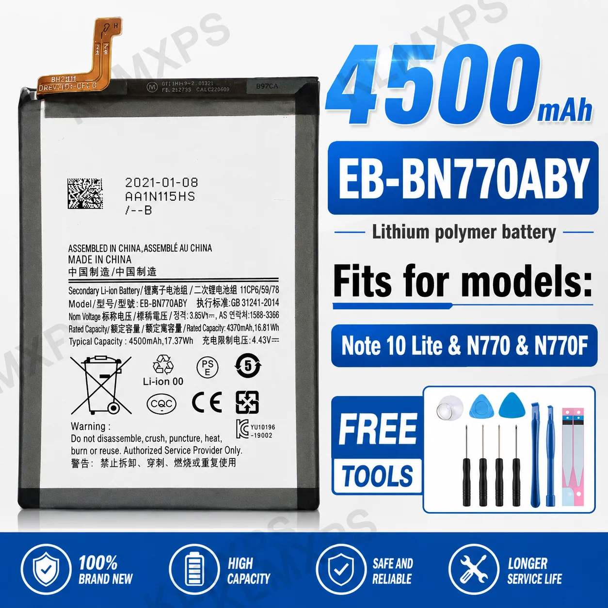 High Capacity Battery for Samsung Galaxy  Series Note 8 Note 9 Note 10 20 Lite  20 Ultra Compatible EB-BN770ABY EB-BN972ABU