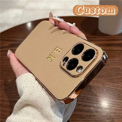 Luxury Lambskin Leather Plating Case For iPhone 16 15 14 13 12 11 Pro Max Personalised Custom Name Initials Cover 16 15 Pro