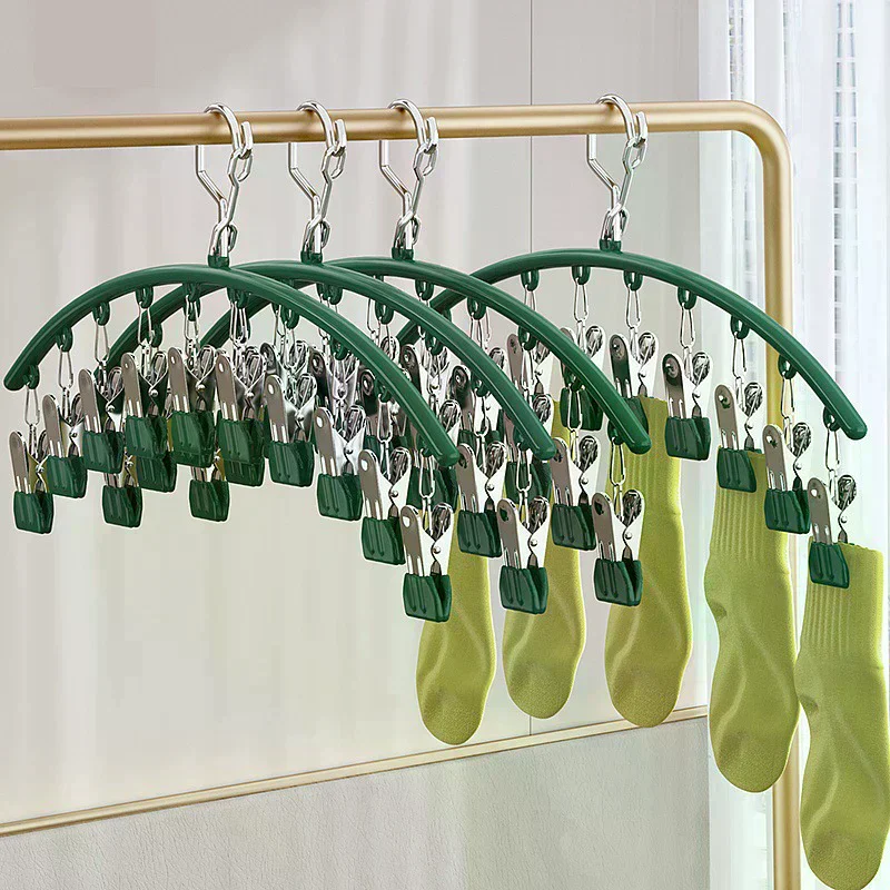 10 Clips Stainless Steel Sock Clip Pace-Saving Arc Sock Drying Rack Windproof Non-slip Clothes Rack Underwear Clip Towel Hanger