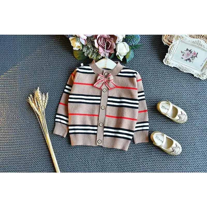 Baby Girl Clothes Set Autumn Winter New Fashion Striped Sweater Suit Cute Bow Knitted Two-piece 2-6 Years Kids Clothing