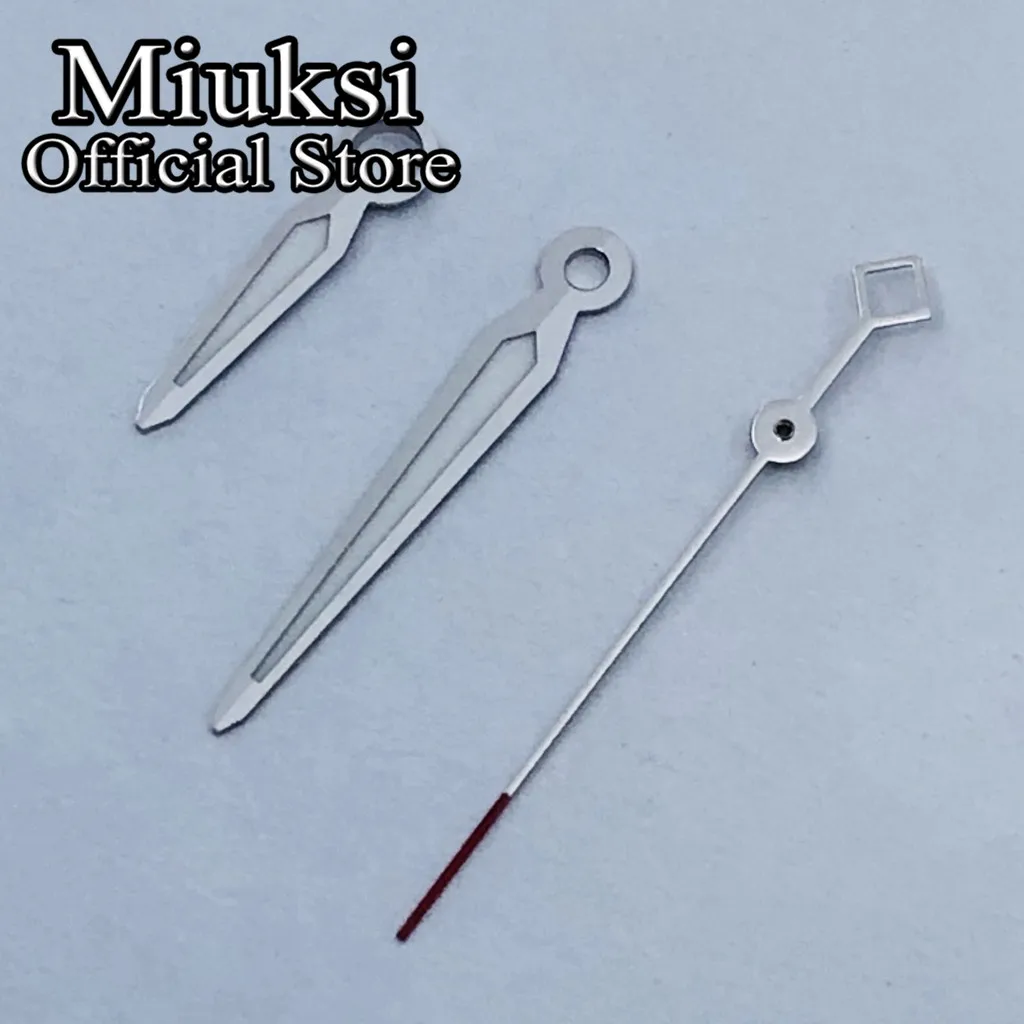 ساعة Miuksi باللون الفضي والأحمر عقارب خضراء مضيئة تناسب حركة NH35 NH36 NH38 NH70 NH72