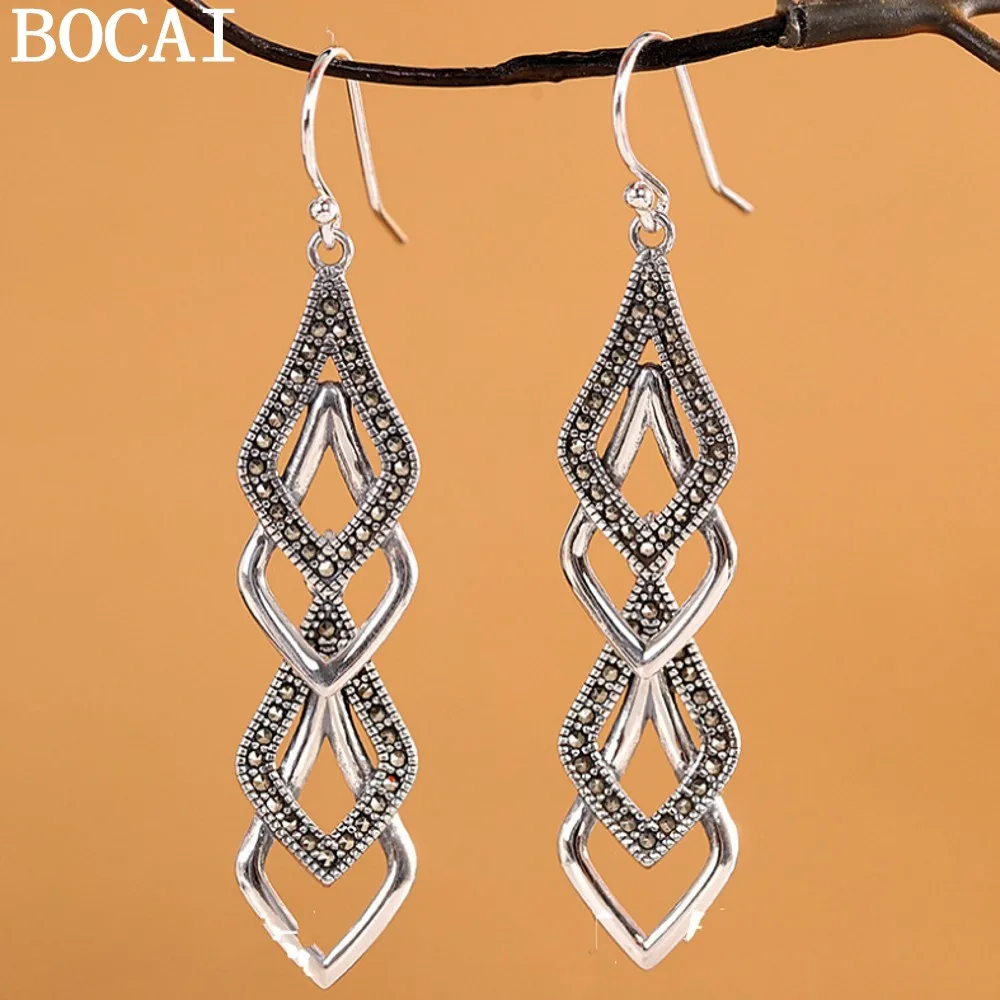 

BOCAI S925 Sterling Silver Fashionable Niche Tassel Long Earrings Women's Gift