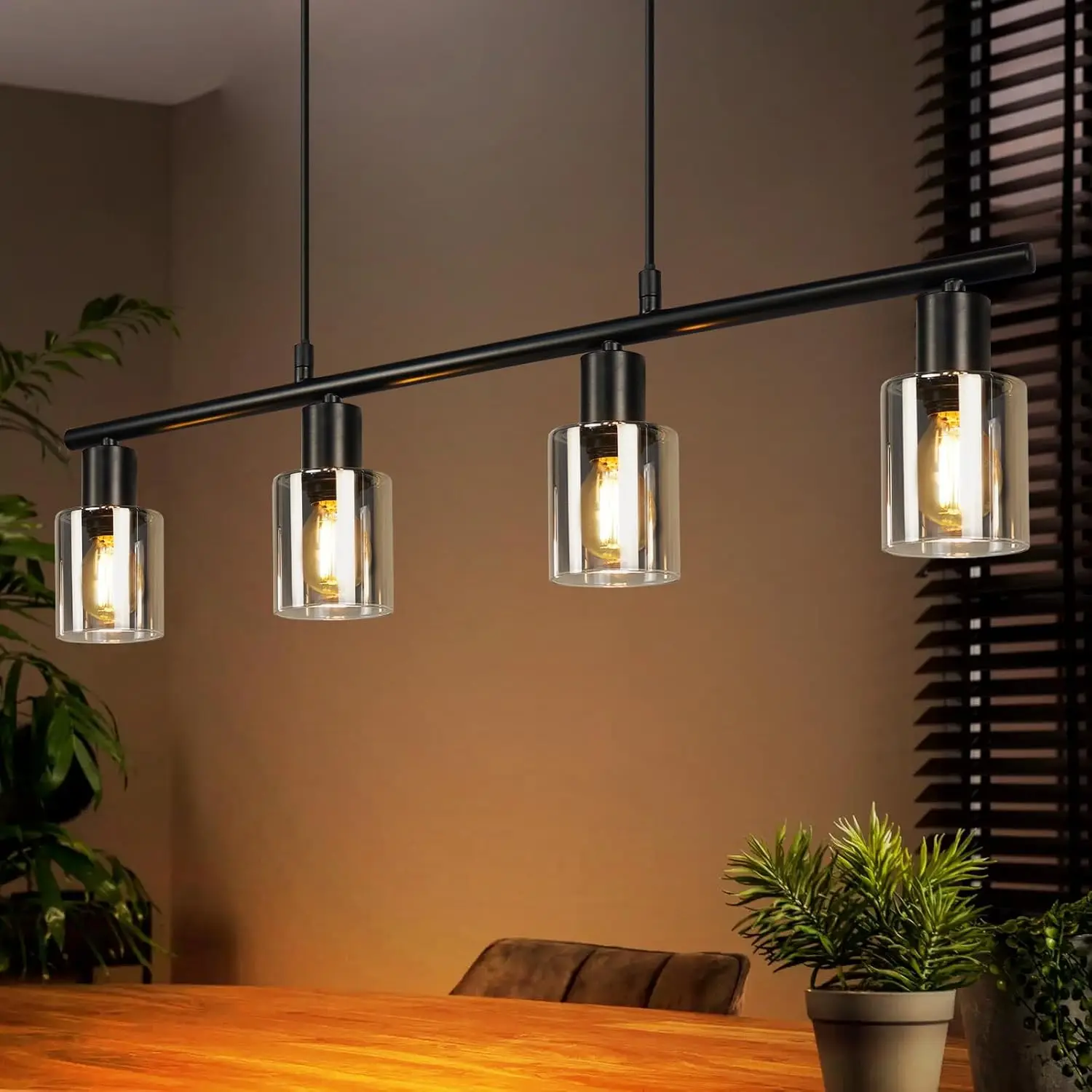 Hängelampe 4 flammig Pendelleuchte esstisch - Vintage Esstischlampe hängend Schwarz industrial Hängeleuchte Glas E14 retro Esszimmerlampe Pendellampe für Esszimmer Küche (Ohne Leuchtmittel)