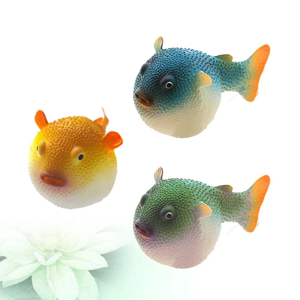 

3Pcs Simulation Puffer Aquarium Ornament Lifelike Fish Tank Decorations Safe for All Water Environments Colorful Green Yellow