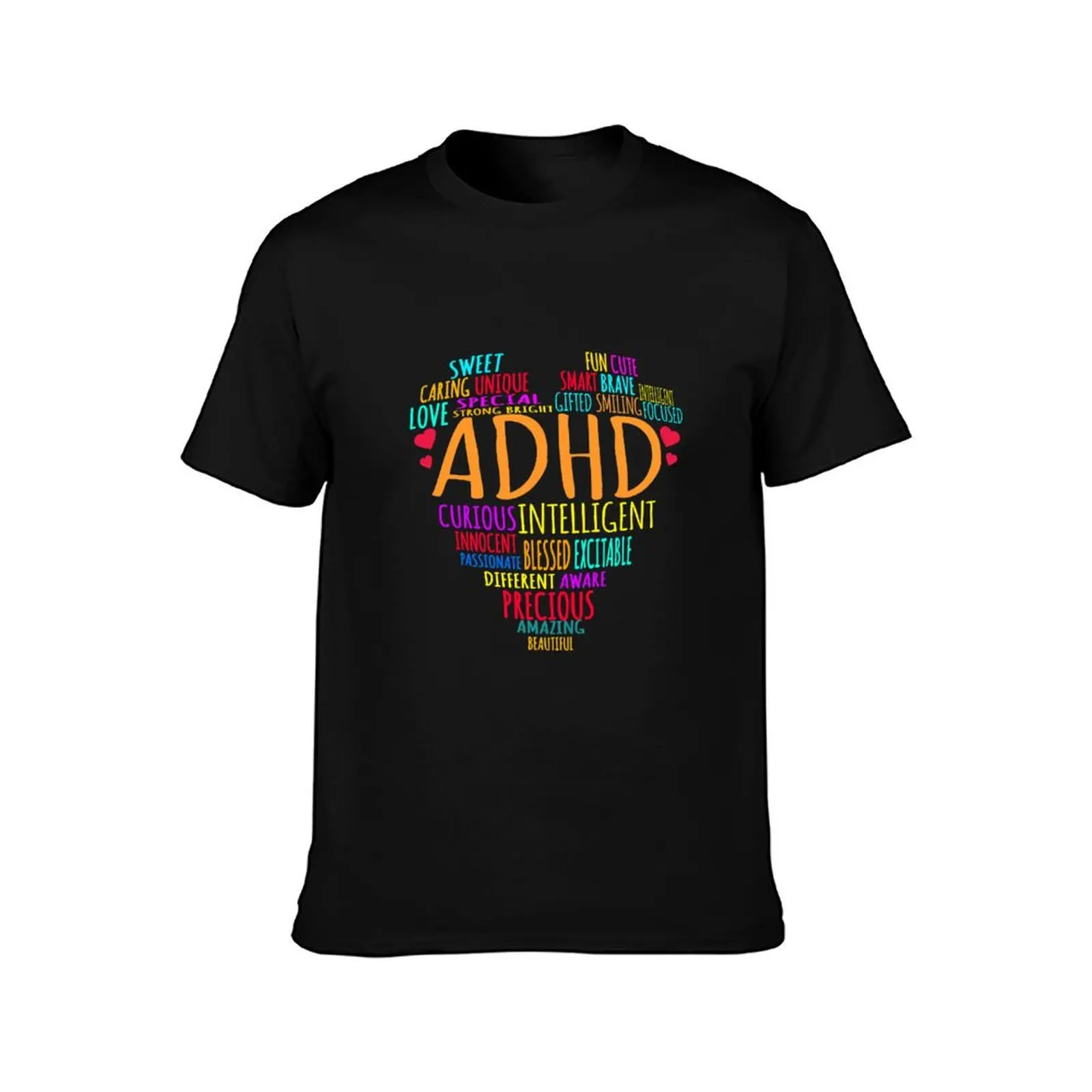 ADHD Awareness Support ADD Attention Disorder Love Heart Mom Dad Gifts T-Shirt Plus Size Summer Casual T-Shirt