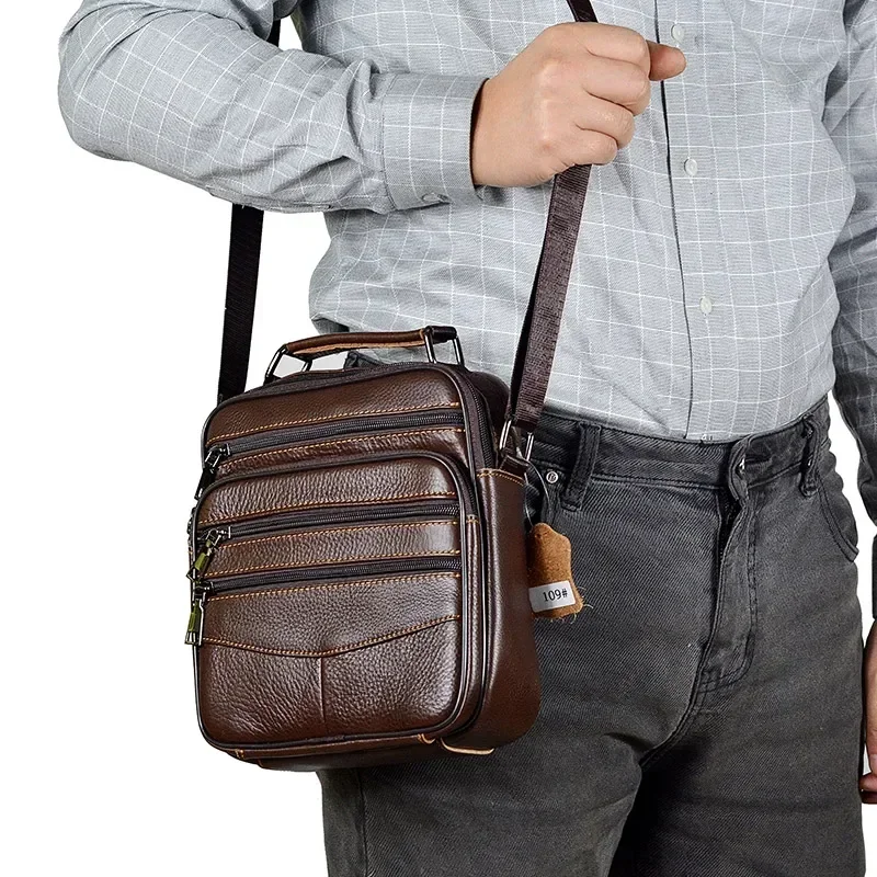 Hot Fashion Men Messenger Bags Genuine Leather Handbags for Man Luxury Brand Male Crossbody Bag for Mini Pad Boy Shoulder Bag