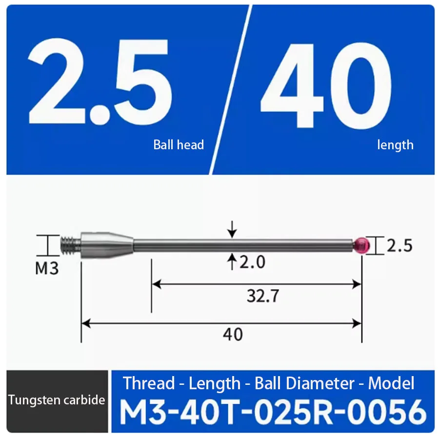 Aguja de medición de tres coordenadas M3, aguja de medición de acero de tungsteno, máquina CNC, sonda Renishaw, aguja de contacto tridimensional