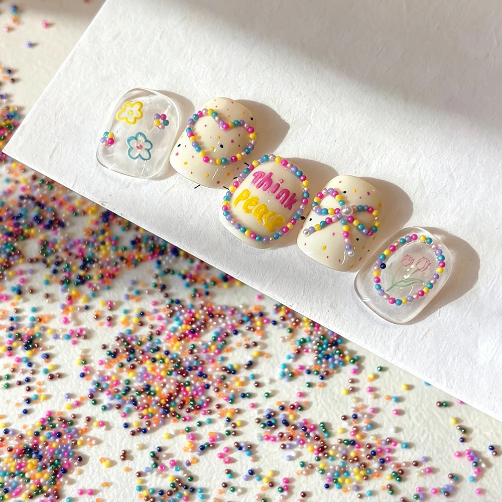 12 Gitter 3D Bunte Mini-Kaviar-Perlen Nagelcharms Winzige Macaron-Farben Runde Kugeln Nagelkunst-Dekorationen DIY Maniküre-Zubehör – Detail 5