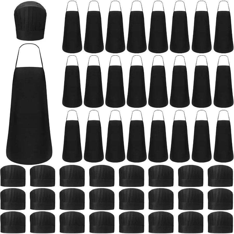 

Disposable Non Woven Apron and Chef Hat Set for Adult Kitchen Use: Adjustable Bakery Hats Ideal for Cooking Baking and Food Pre