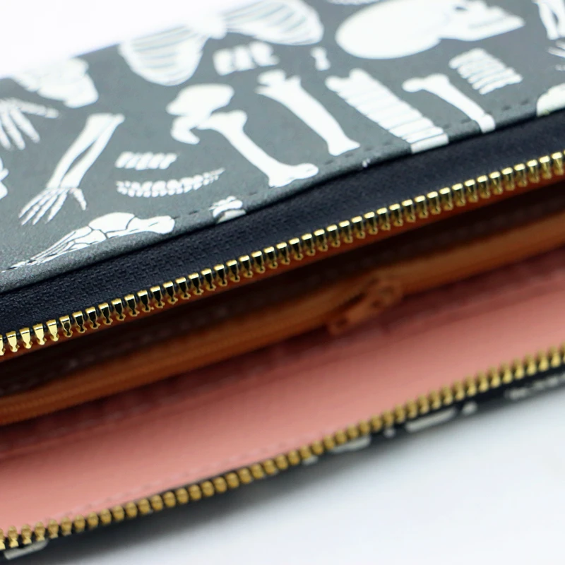 Halloween Skeleton  Zip Wallet Womens Long Purses Handbags Coin Purse Cards Holder PU Billfold Wallet