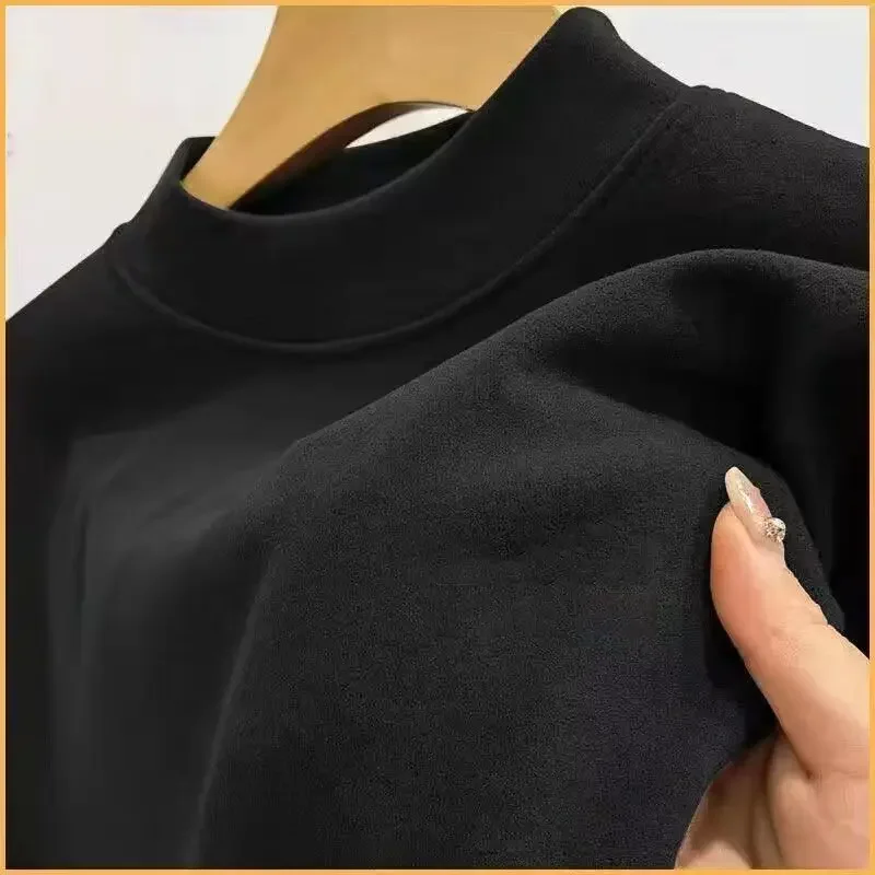 

Men's Long-sleeved Warm Base Shirt Slim Body Double-sided Thin Velvet Tops Basic Style Inside Thermal Underwear Clothes