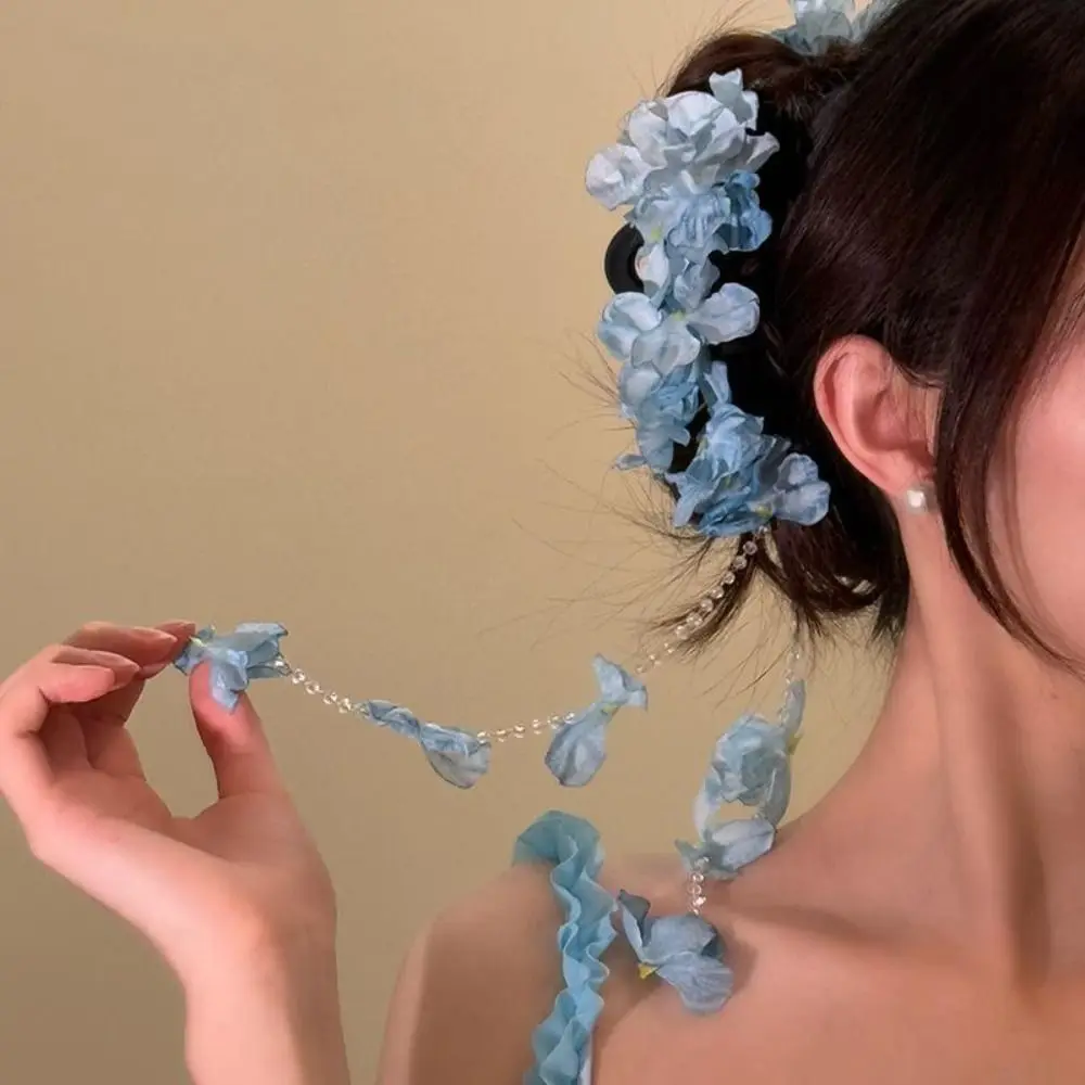 

Fashion Elegant Flower Tassel Hair Grab Crystal Pearls Flower Hair Shark Clip Fairy Luxury Bridal Headwear Hair Accessories