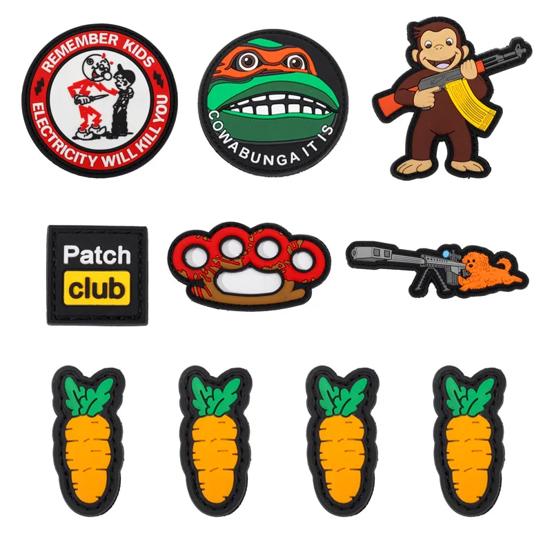 1 Piece 3D Cartoon Funny Creative Monkey Carrot Hook and Loop Wacky Clothes Bag PVC Material Badge Patch