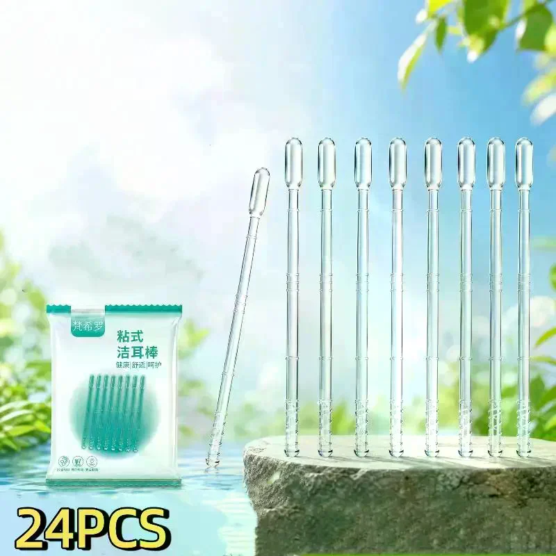 24Pcs Silicone Reusable Ear Swabs Soft Ear Cleaner Sticky Ear Swabs Sticky Earwax Remover Stick Adults