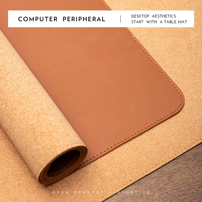 Anti-Slip Laminated Cork Desk Blotter, Premium PU Leather Large Mouse Pad for Office Laptop Desk Protection
