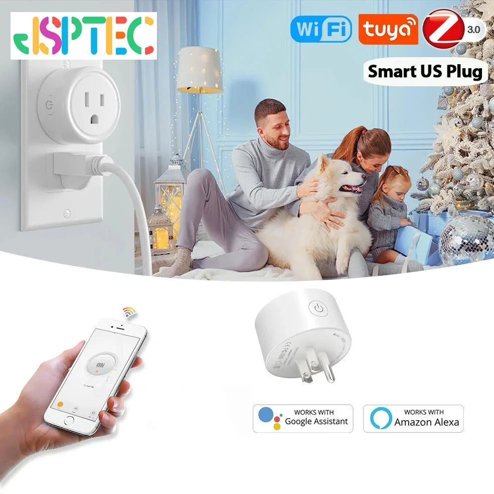 Tuya Zigbee Smart Socket US Plug 10A With Power Monitoring Timing Function Smart Life App WiFi Outlets Works With Alexa Google