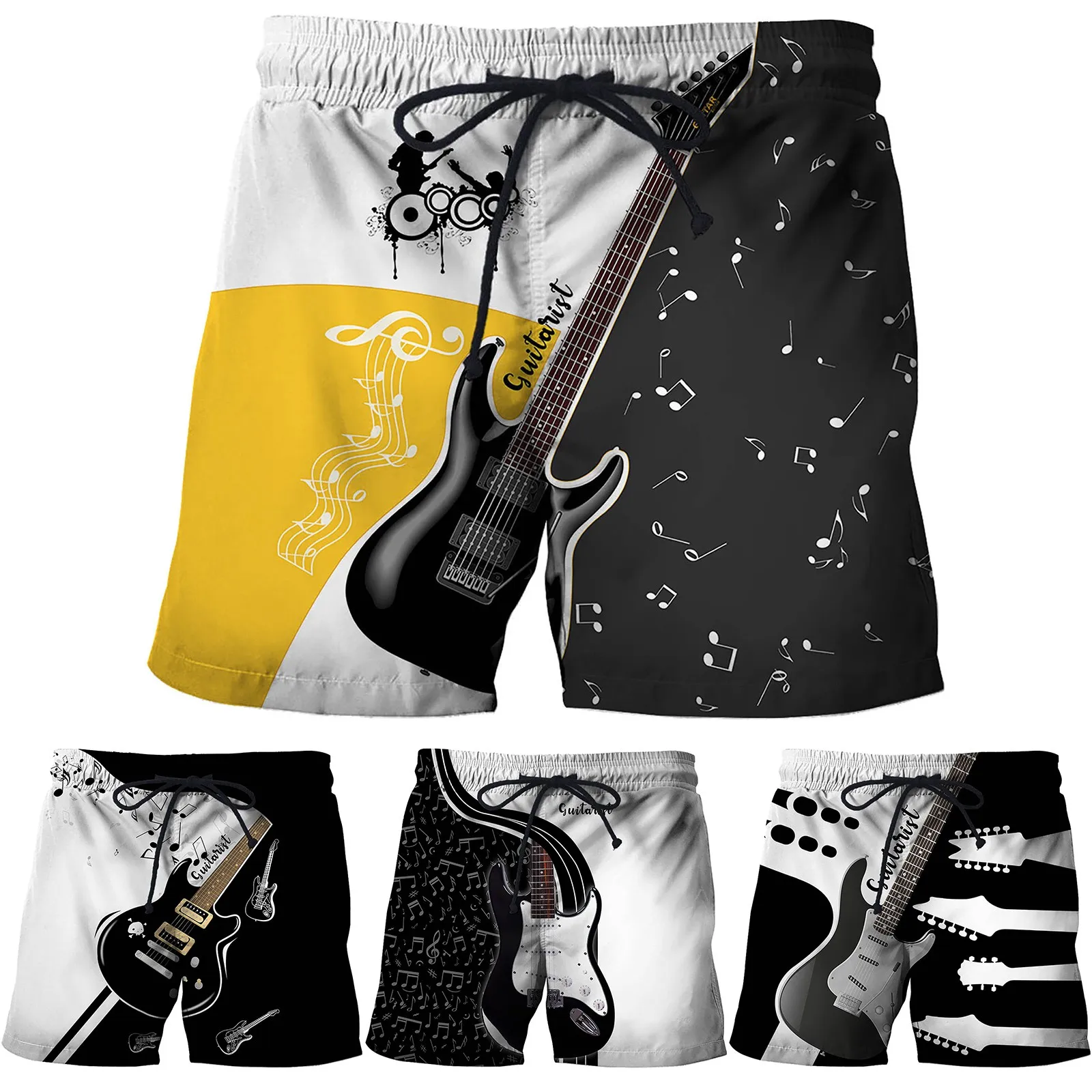 Guitar Mens Beach Suits Casual Beach Shorts Printed Beach Shorts Quick Dry Surfing Swim Trunks Summer Beachwear Pantalones