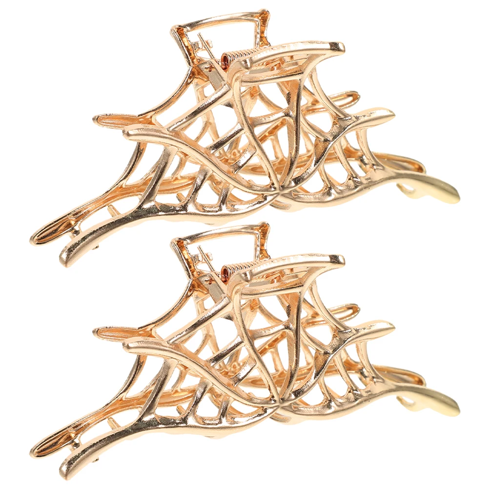 

2 Pcs Metal Spider Web Headdress Hair Barrettes for Women Alloy Claw Clip Decorative Clips Zinc Miss