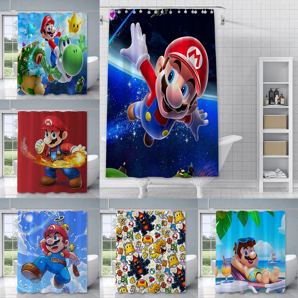 Super Mario HD printed Waterproof Shower Curtain Waterproof Polyester Fabric Paint Bath Curtain Home Bathroom Decor Curtain Hook