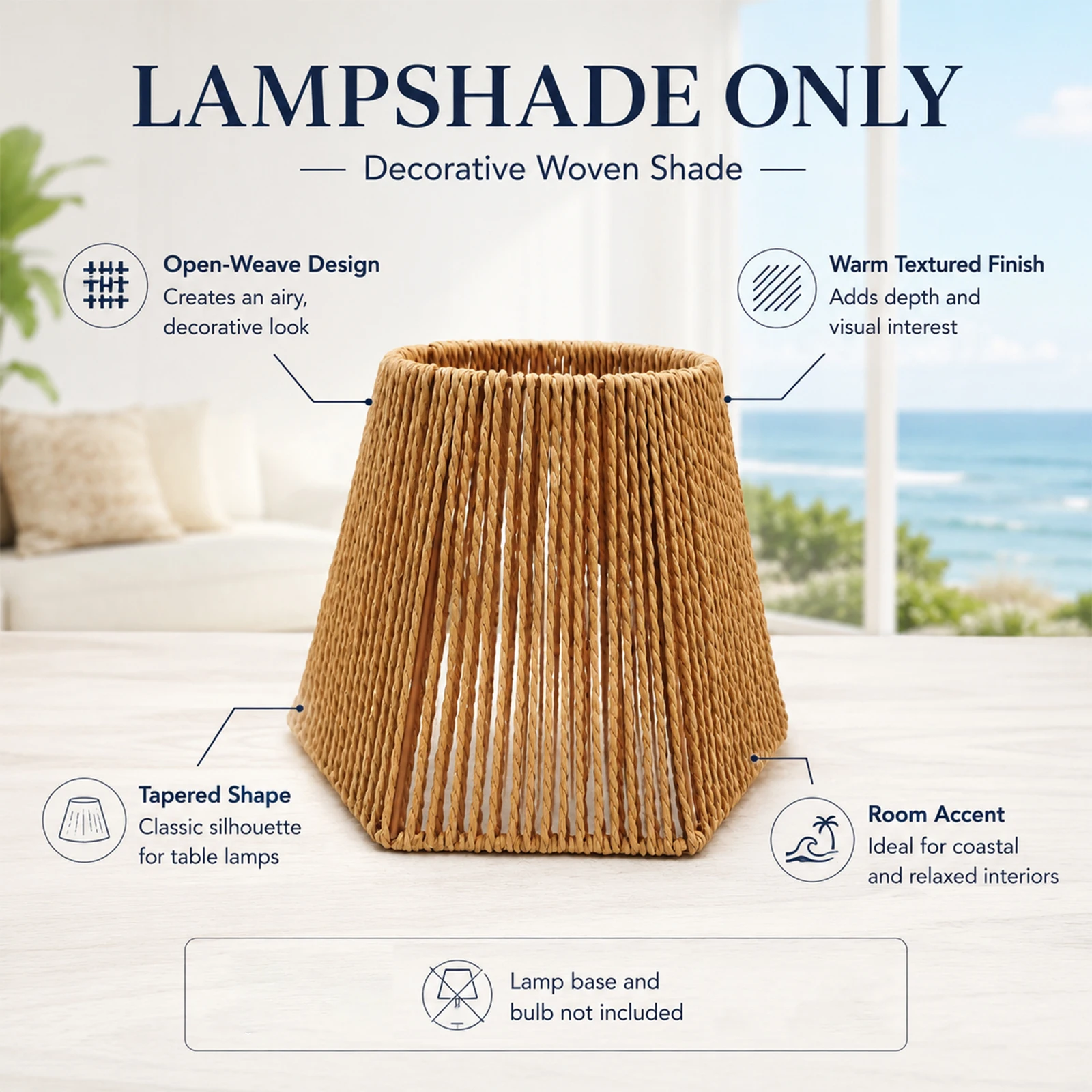 Bohemian Hexagonal Open‑Weave Lamp Shade Hand‑Made Paper Rope Replacement Shade for Table Lamp Wall Sconce Indoor Home Decor