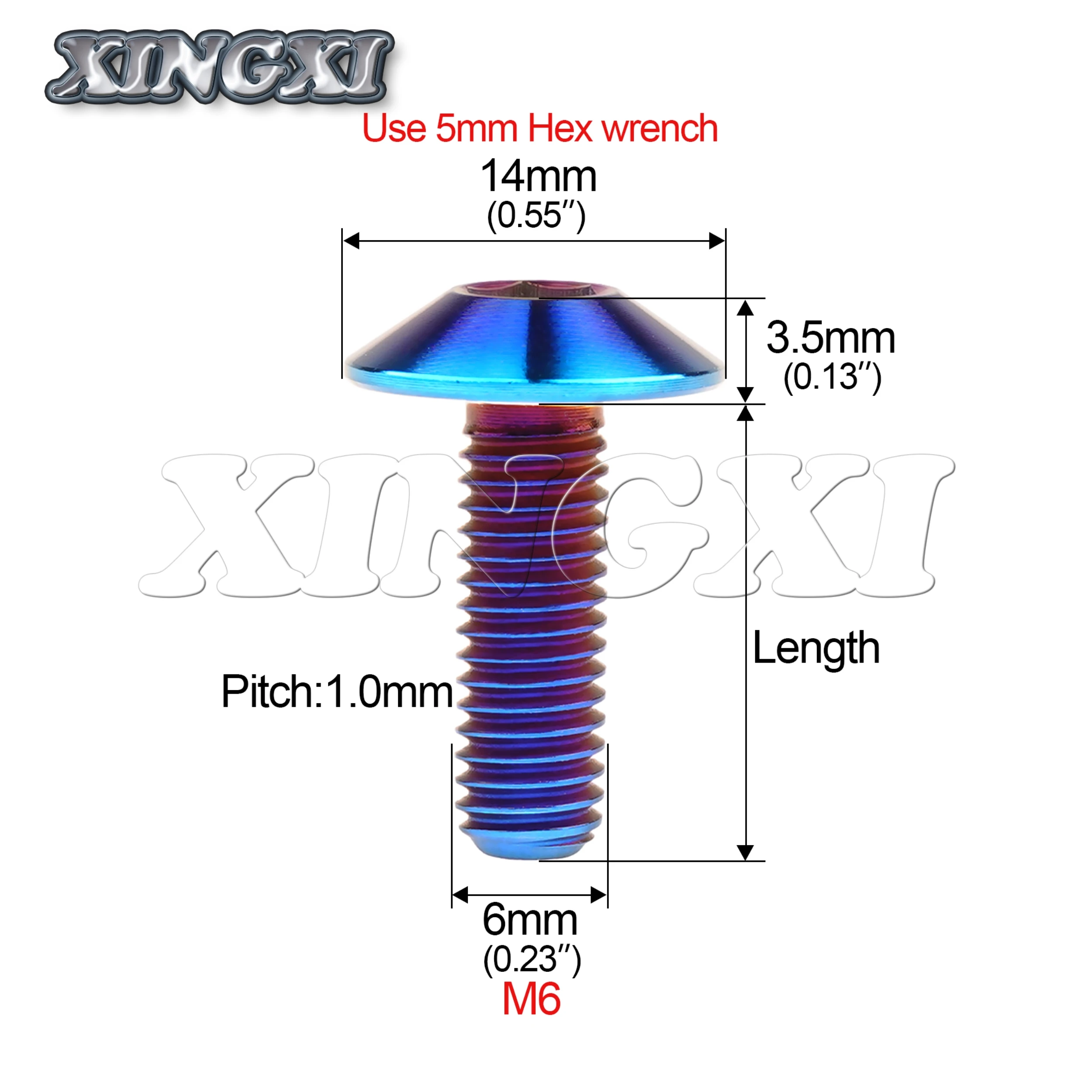 Xingxi Titanium Bolt M6X12 15 20 25 30 35mm Allen Hex Head Ti Screws M6 Bolt for Motor Bike Disc Accessories Fasteners