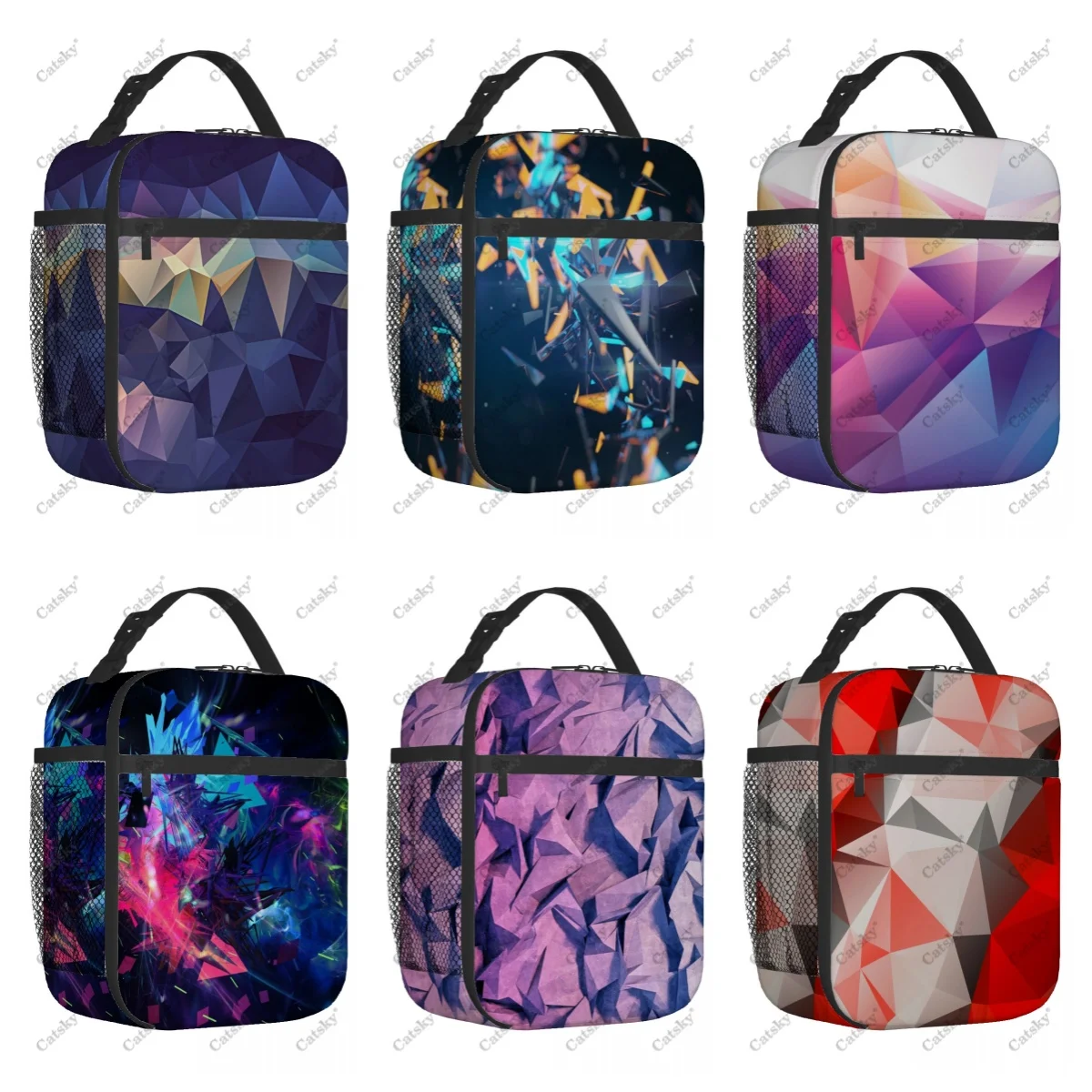 Striped polygonal irregular graphics Portable aluminum foil thickened insulated meal bag waterproof insulated lunch tote bags