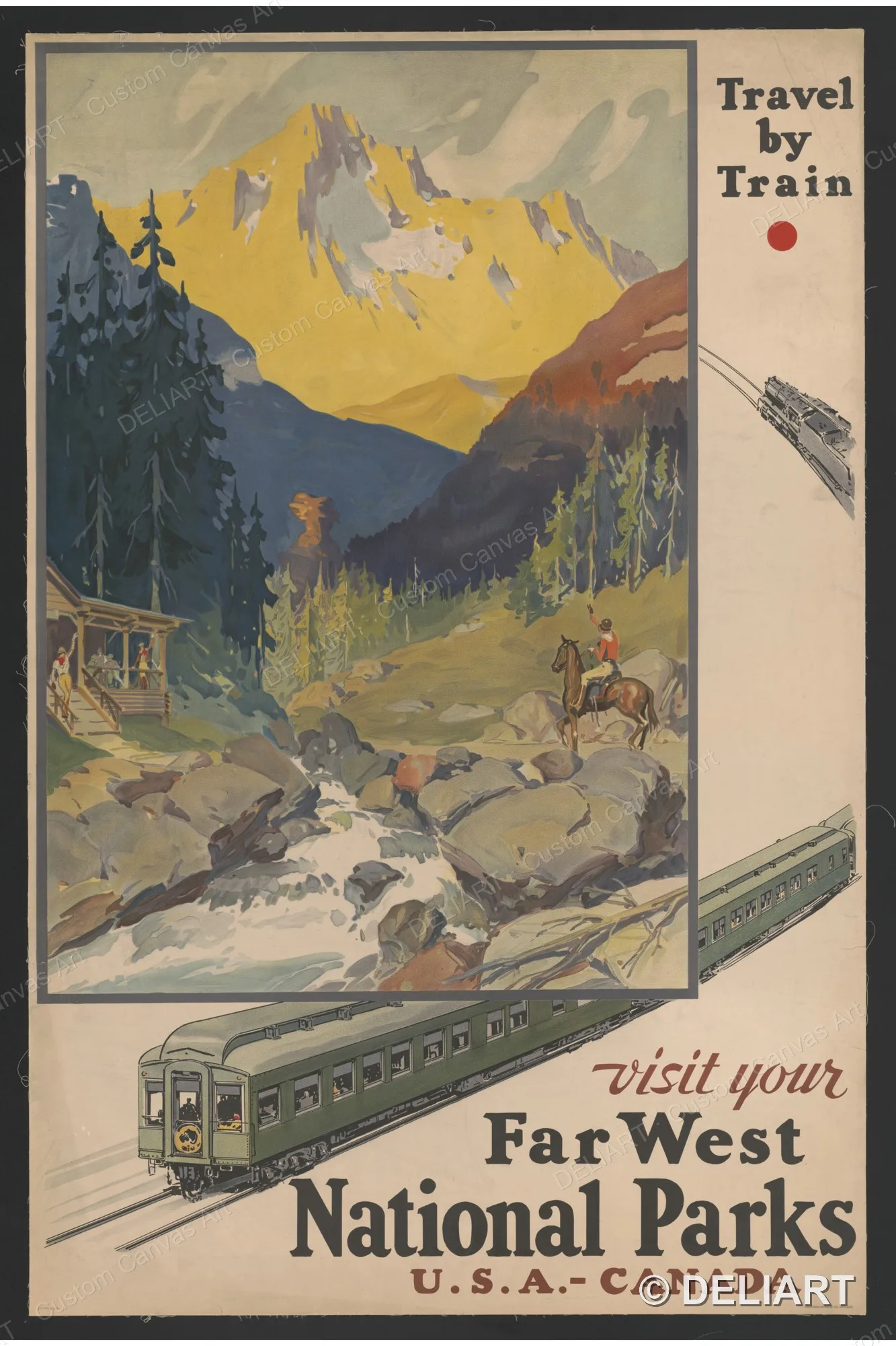 Visit your far west national parks Travel by train Vintage Travel Canvas Wall Art Poster Print Retro Home Decor Unframed