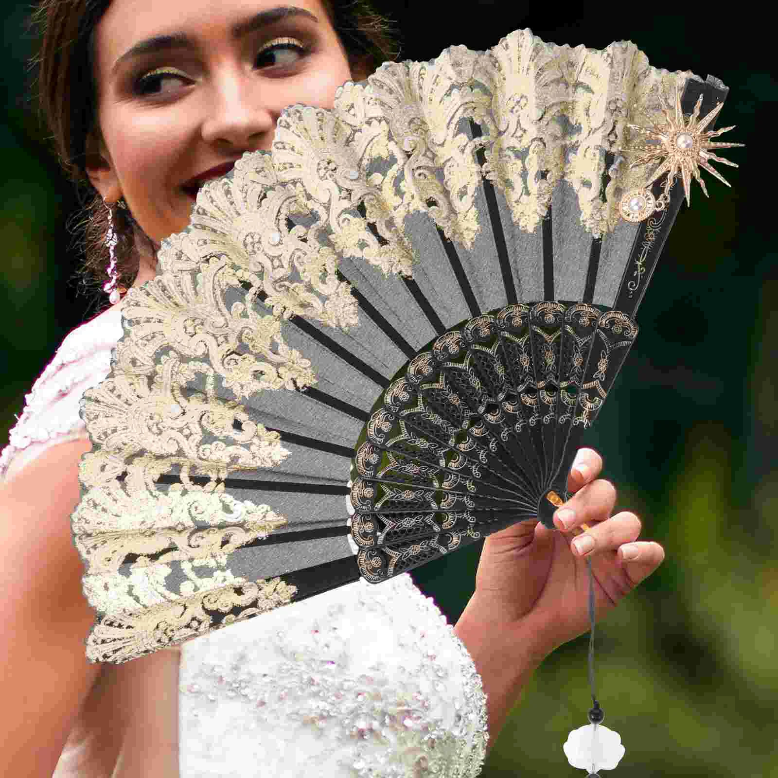 Palace Style Folding Fan Fancy Dress Cloth Vintage Foldable Hand Women Sun Flower Miss