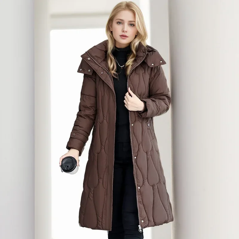 2024 neue Winter Frauen lange Parkas Taschen dicke warme Kapuze Daunen Baumwoll mantel weibliche lose Puffer Jacken wind dichten Schnee mantel