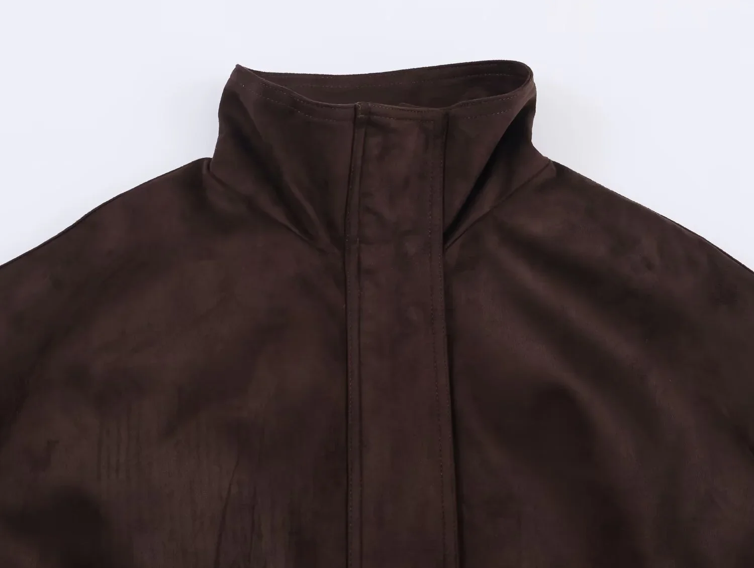 2025 Winter New Women's Casual Fashion Simple Stand Collar Long Sleeve Pleated Suede Texture Bomber Jacket