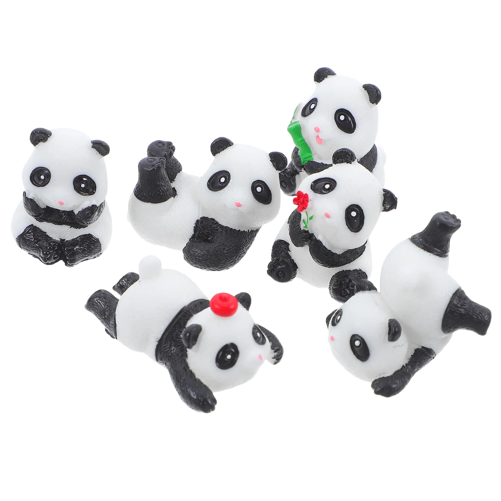 6 stuks miniatuur panda standbeeld schattige hars dier sculptuur voor tuin decor bureau taart feestartikelen miniatuur beeldjes