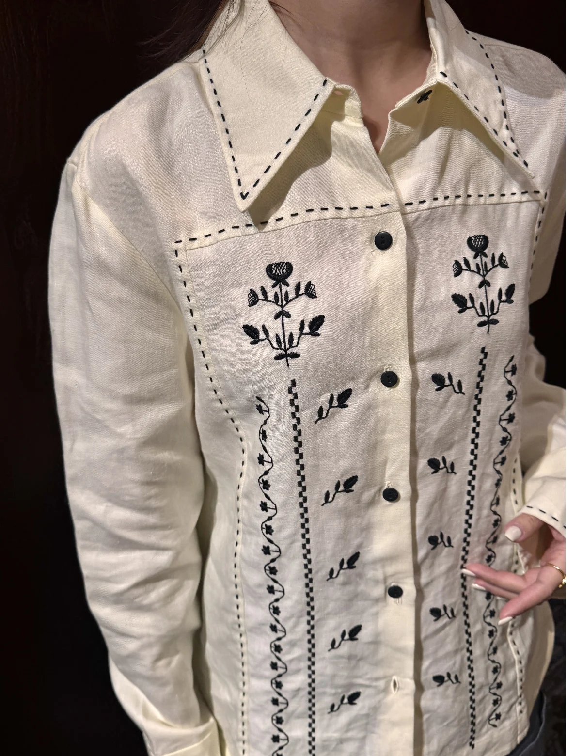 

HEIDD Early Spring Heavyweight Floral Embroidery Long Sleeve Collared Linen Shirt Women's Retro Style Straight Cut Spring 2026