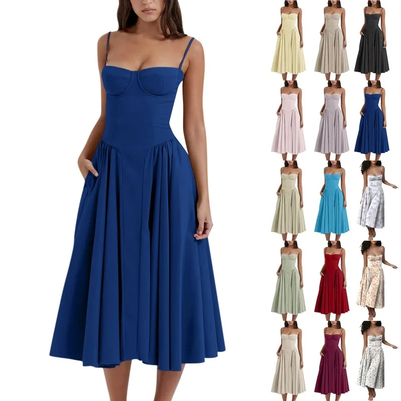 Elegant Spaghetti Strap Midi Dress Slim A Line Party Dresses Casual Birthday Holiday Dress Women's clothing vestidos femenino
