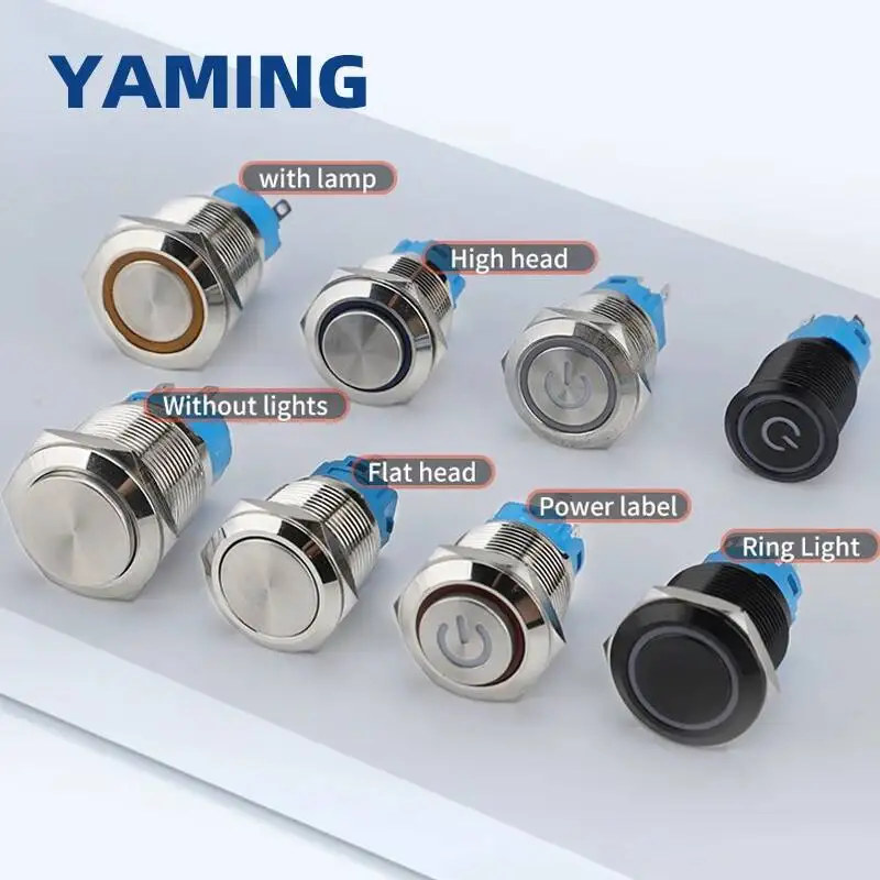 25/28/30/40mm Stainless Steel Metal Push Button Switch With Lamp Lock/Latching Momentary/Reset Power Supply Waterproof 1NO1NC