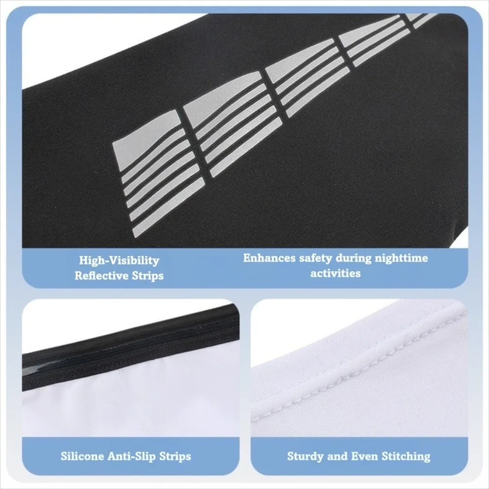 1 Pair Full Length Compression Leg Sleeve UV Protection Breathable Sports Compression Non-slip Reflective Strip Design