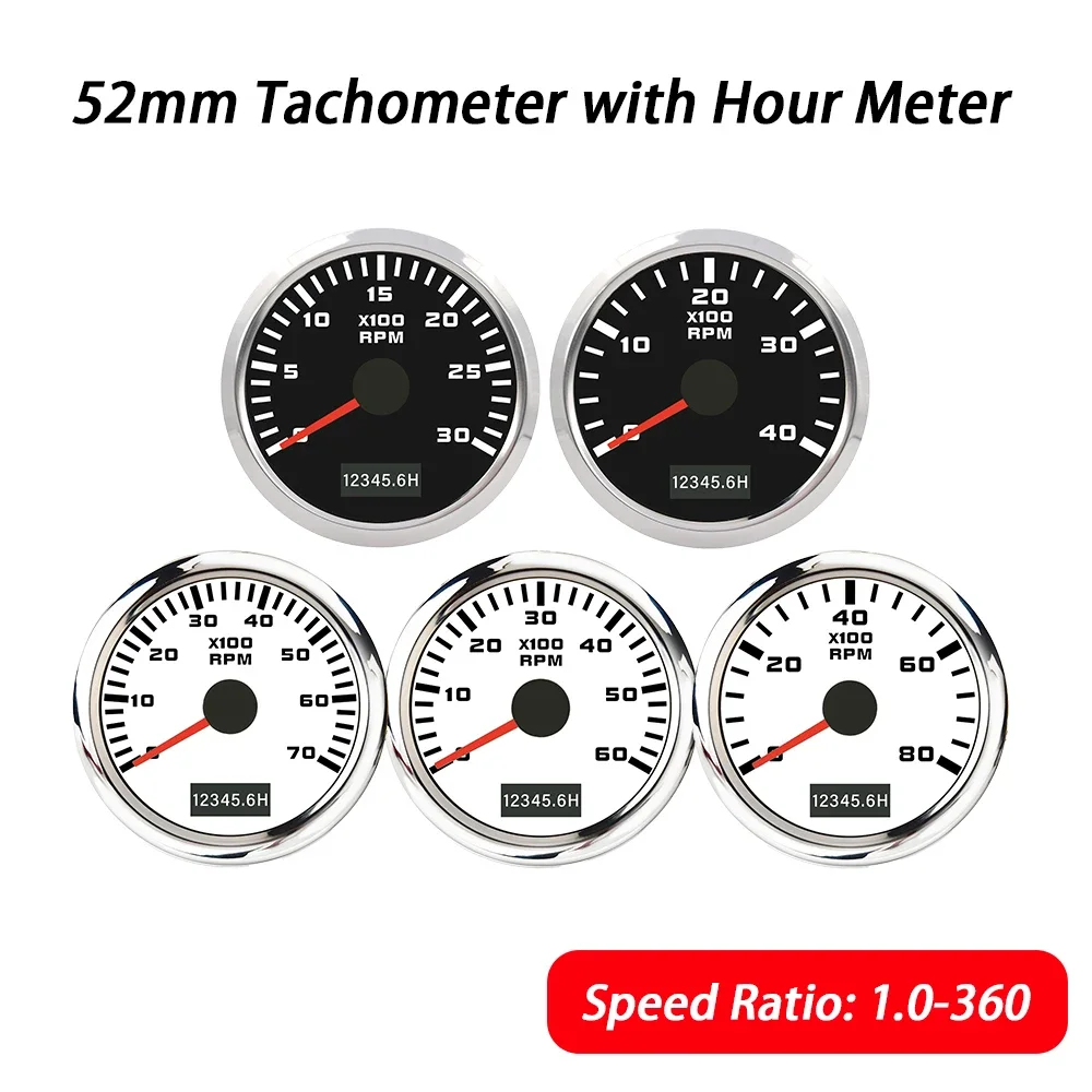 Universal 52mm Tachometer Gauge Meter 3000RPM 4000RPM 6000RPM 7000RPM 8000RPM with Red Backlight 9-30V For Car Boat Yacht