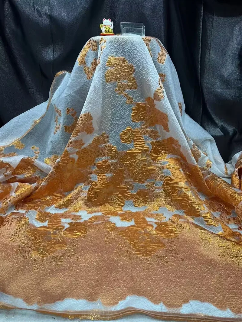 녹색 아프리카 자카드 브로케이드 원단 꽃 그물, 나이지리아 얇은 명주 그물 메쉬, 오간자 레이스 소재, 브로카드 티슈, 5 야드 CJ12