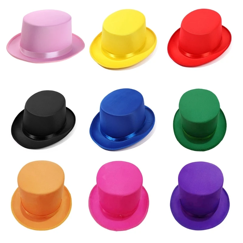 Plain Color Flat Top Hat for Magicians Gathering Carnivals Proms Fedoras Hat Dropship