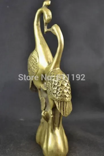 8 Inch High Chinese Home Decor Handwork brass Carving Couples Crane Statue