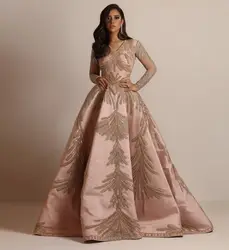 Vestido de noche dorado bordado de manga larga para mujer, vestido de fiesta, vestido de graduación, moda elegante, alta calidad, Sexy, superventas