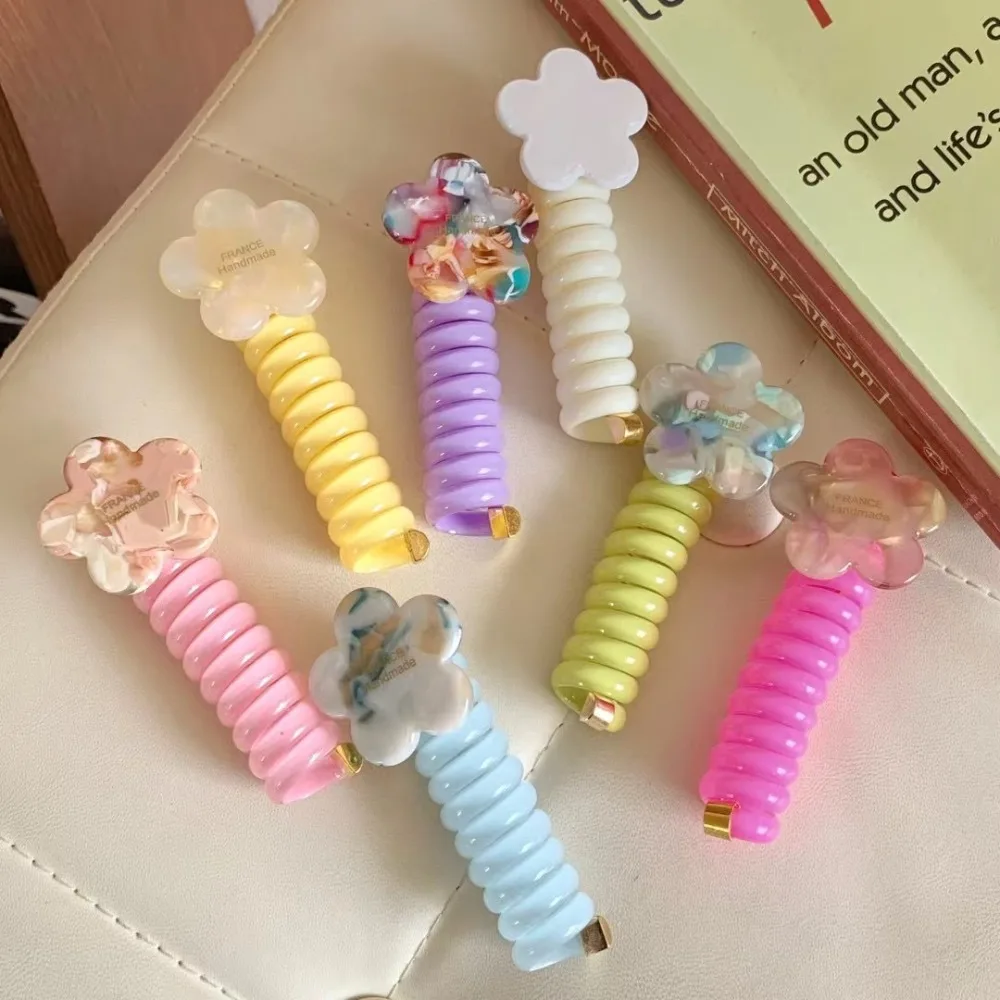 Resin Telephone Wire Hair Rope Candy Color Elastic Telephone Line Headband Korean Style Ponytail Holder Crooked Hair Loop Daily