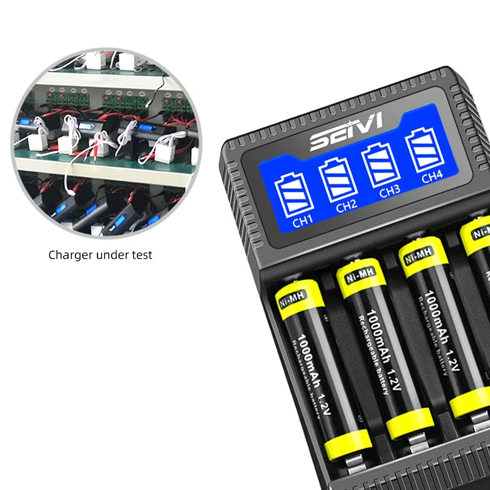 Ładowarka POWERKAN NL4 4-gniazdowa ładowarka z wyświetlaczem LCD Niezależnie ładowanie akumulatorów Ni-MH Ni-Cd 1,5 V Li-ion AA/AAA