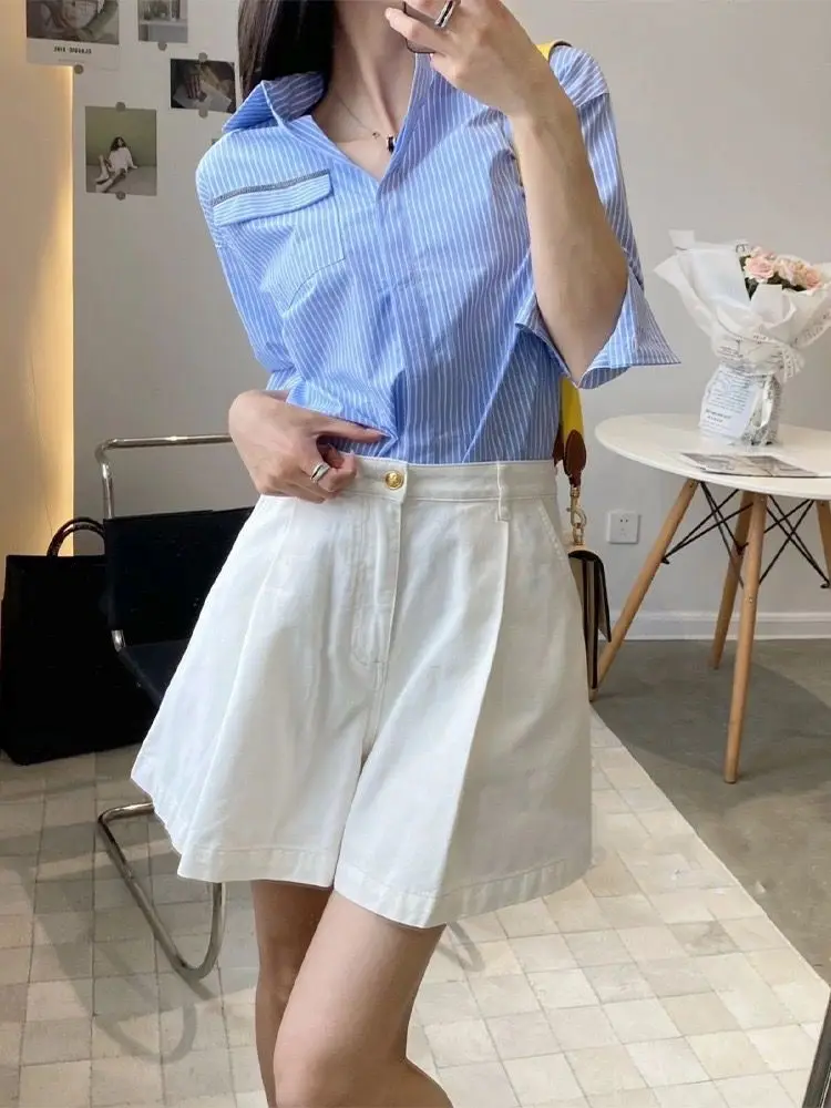 

Широкие джинсы с высокой талией, женские летние 2024, новые свободные утягивающие брюки трапециевидной формы, светло-бежевые джинсовые брюки длиной пять четвертей