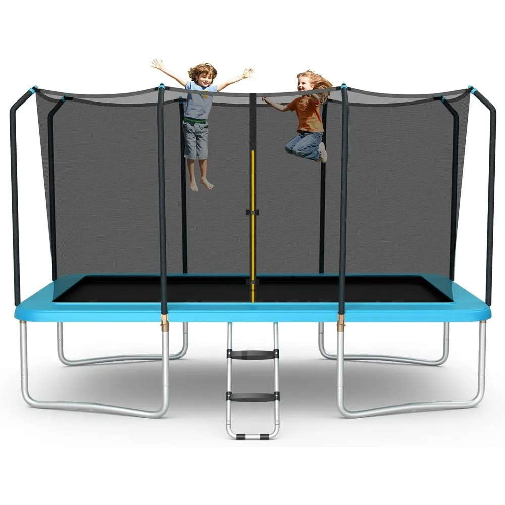 

8FT x 14FT Rectangular Trampoline, 440LBS Bearing Recreational Trampolines w/Enclosure Net & Non-Slip Ladder, Waterproof Pad, A