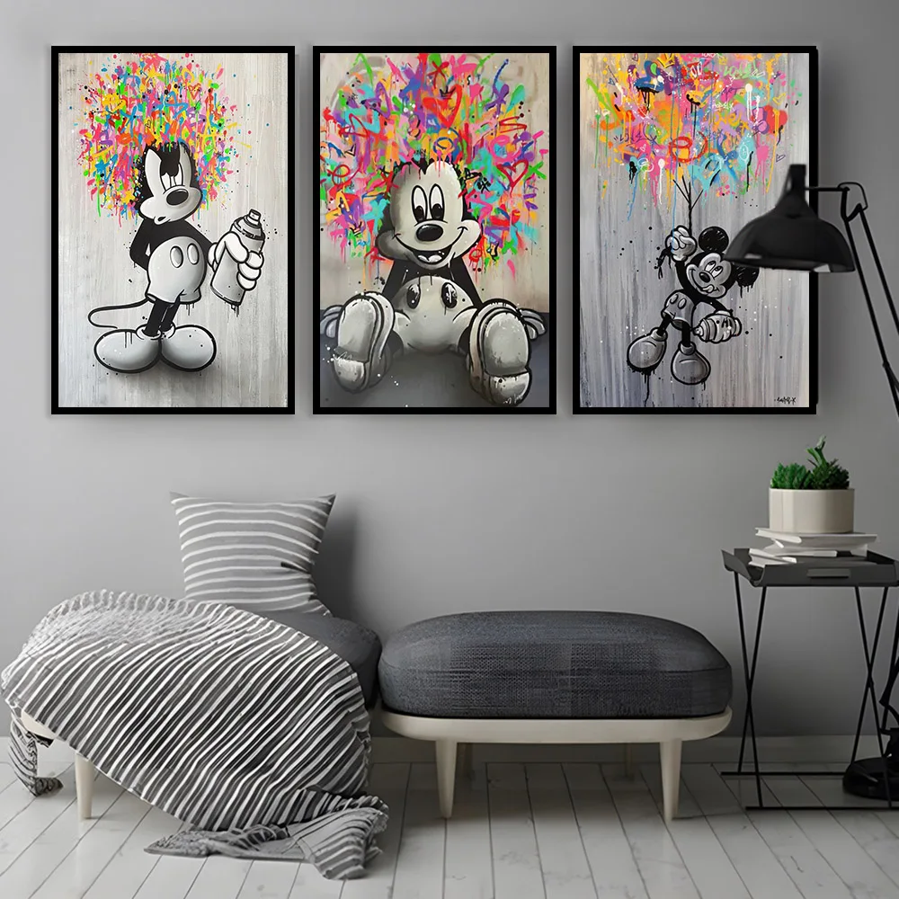 MINISO Disney Classic Anime Mickey Mouse Wall Art Poster Prints Modern Cartoon Home Living Room Decoration Canvas Painting Gift