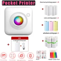 Mini Thermal Printer Wireless BT 200dpi Label Photo Memo Wrong Question Printing Tag Bluetooth Printer USB Cable + Printer Paper